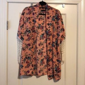 Floral fringe kimono
